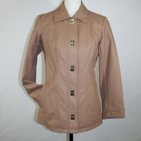 dennis basso Jackets & Blazers - Faux Leather Turn Key Jacket  Fawn